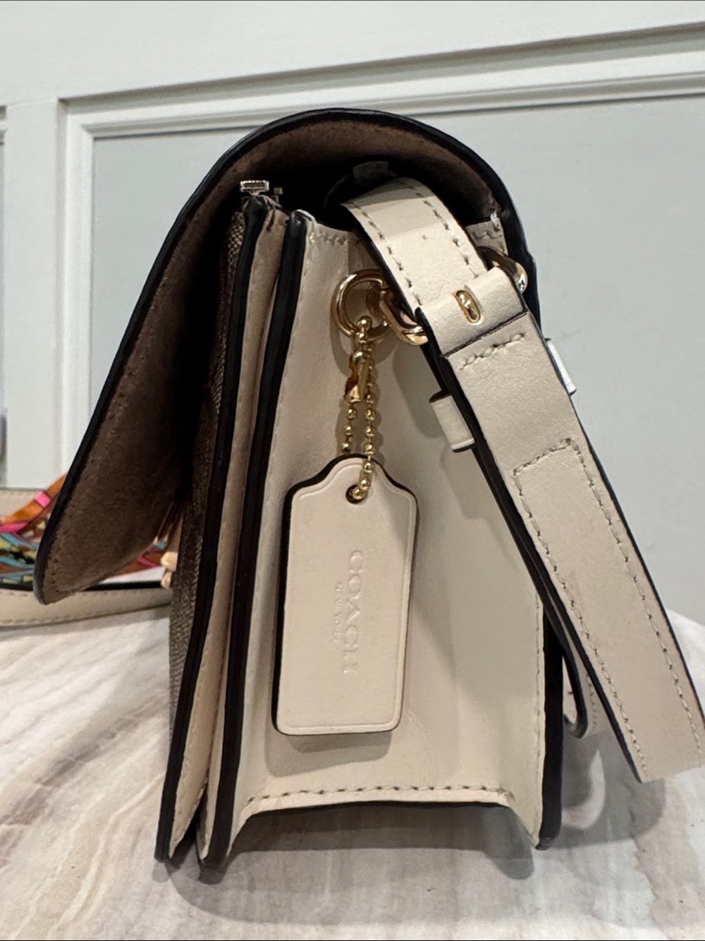 COACH Bag Mini Brynn Brown Cream Colorblock Signature Logo Leather Crossbody Bag - Picture 5 of 17